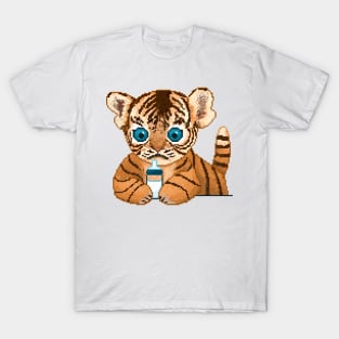 Cute baby tiger holding a bottle of milk T-Shirt